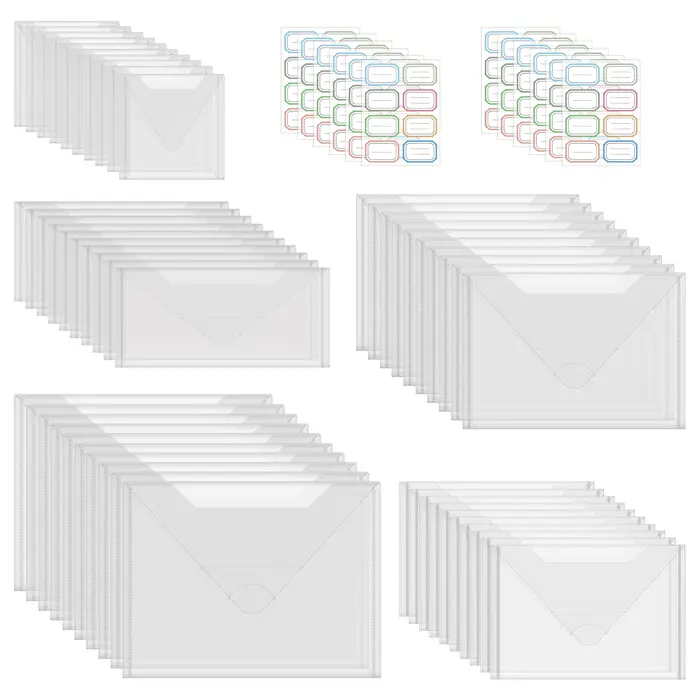 Enveloppes de rangement en plastique avec autocollants d'étiquettes colorées