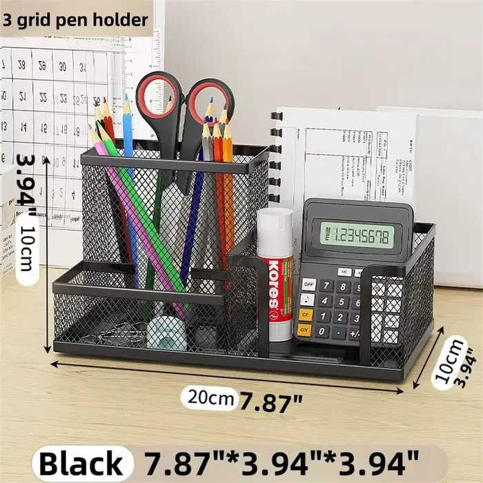 Organisateur de bureau en maille avec porte-crayons et paniers de rangement pour accessoires de bure