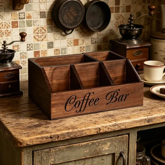 Organisateur de bar à café en bois, support pour capsules de café, rangement multi-compartiments pou