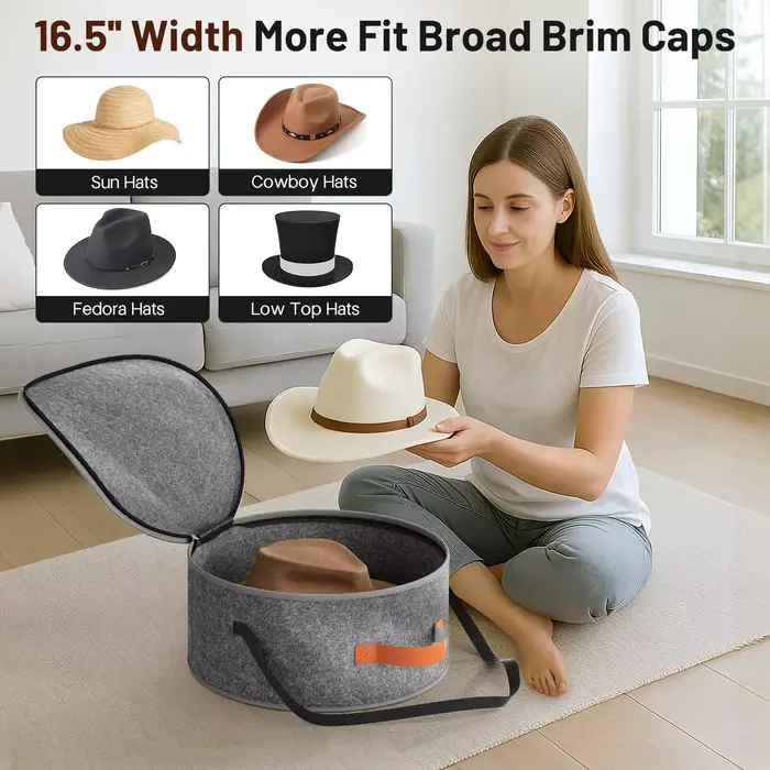 Grande boîte à chapeaux circulaire pliable en feutre