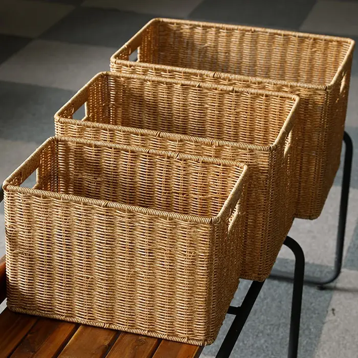 Boîte de rangement tissée à la main, grand panier de rangement pour vêtements tissés, cuisine, chambre à coucher, salon, vêtements d'épicerie, organisateur d'articles divers
