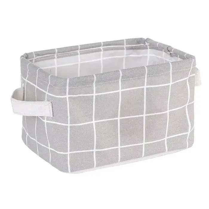 Panier de rangement pliable en tissu à motif quadrillé 20×16×14 cm, bac de rangement pliable avec po