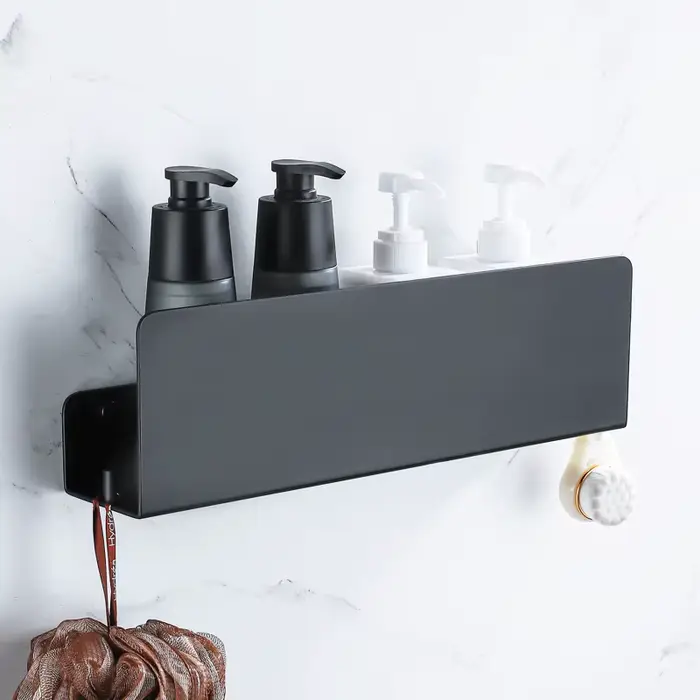 Étagère de rangement de salle de bain noire avec crochets