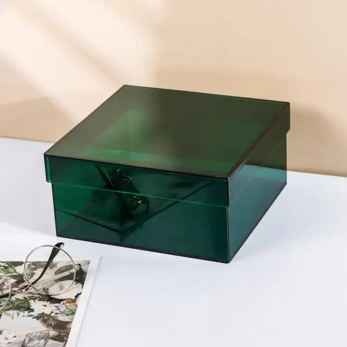 Boîte de rangement en acrylique avec couvercle, bacs de rangement en acrylique coloré, vitrines, éta