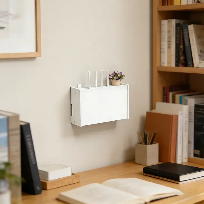 Boîte de rangement murale en PVC blanc pour routeur