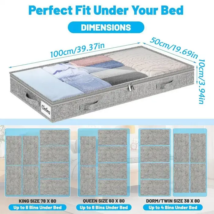 Bacs de rangement sous lit à roulettes avec couvercle transparent, grande capacité, durables, légers