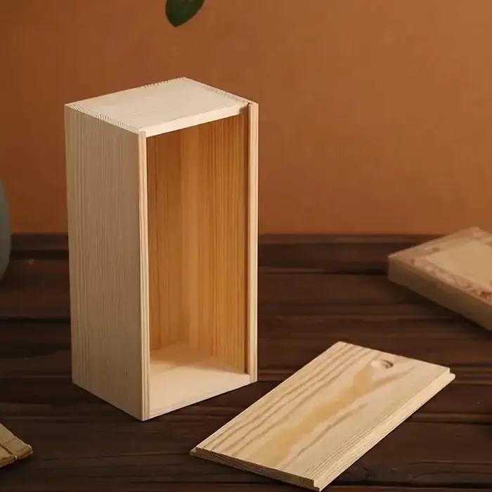 Boîte de rangement en bois avec couvercle coulissant, boîte à nervures enrichie, boîte en bois MELHo