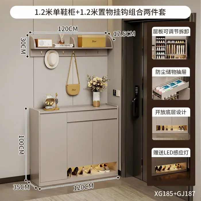 Meuble d'entrée avec armoire à chaussures, porte-vêtements et étagère à chaussures, grande capacité,