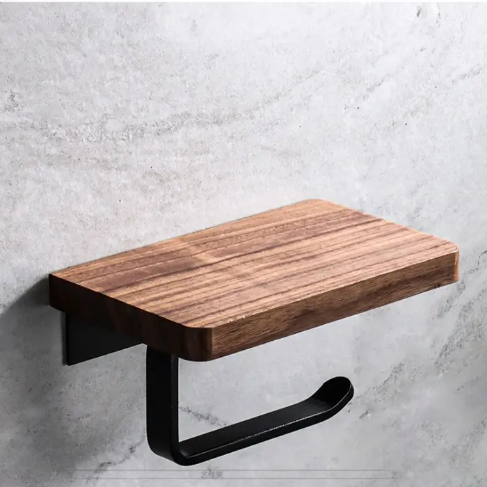 Porte-papier hygiénique avec étagère en bois de noyer