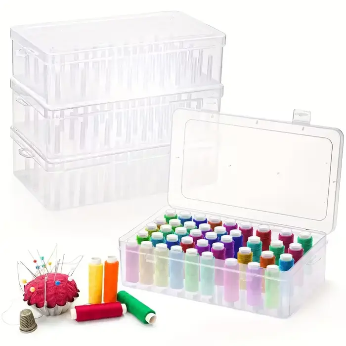 Boîte de rangement artisanale à 42 compartiments. Étui transparent et robuste pour fournitures de machines à coudre.