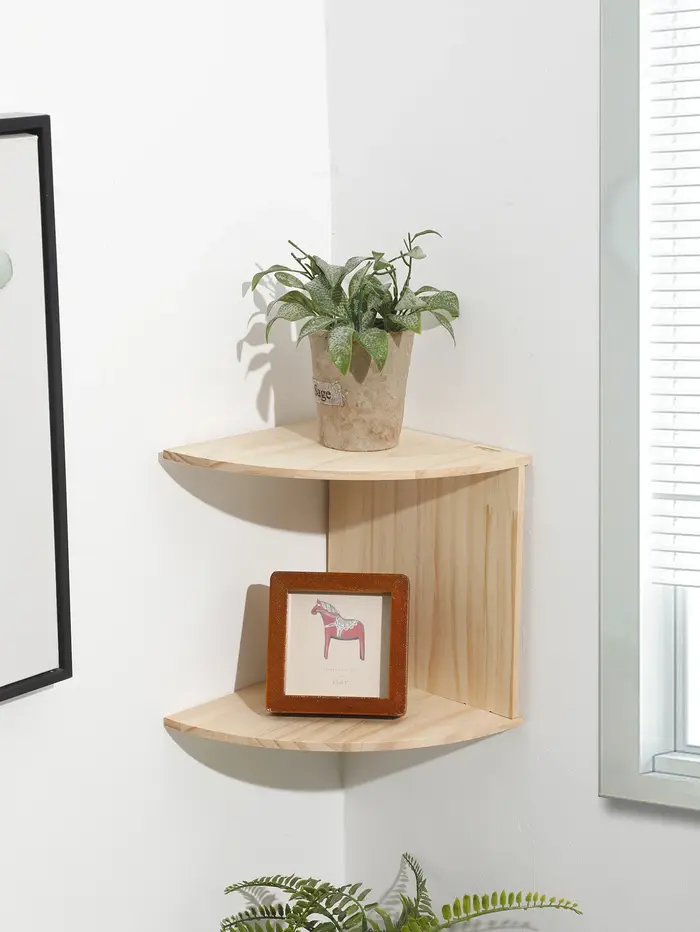 Étagère d'angle en bois Burlywood à deux couches
