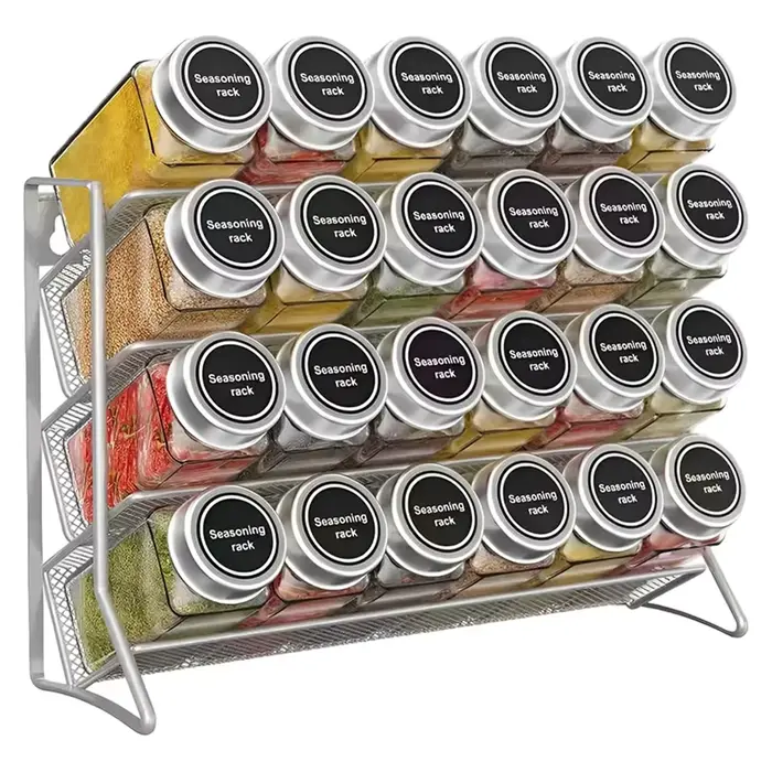 Étagère à épices de cuisine à 4 niveaux, organisateur d'épices en acier carbone, étagère murale sans