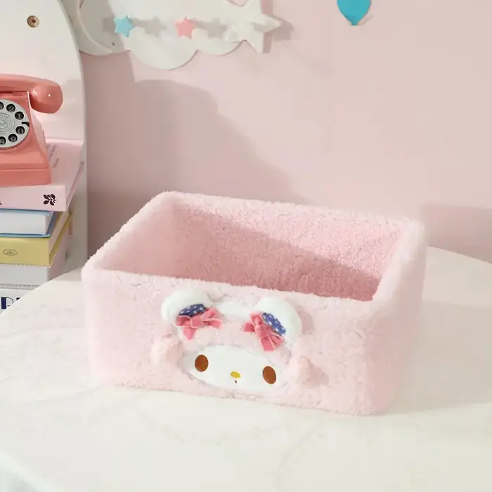 Boîte de rangement de bureau Kawaii, boîte de rangement en peluche pour cosmétiques et bijoux, décor