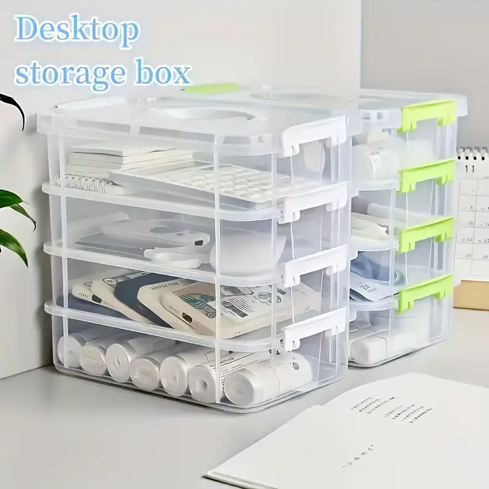 Boîte de rangement en plastique empilable à 4 niveaux avec poignée