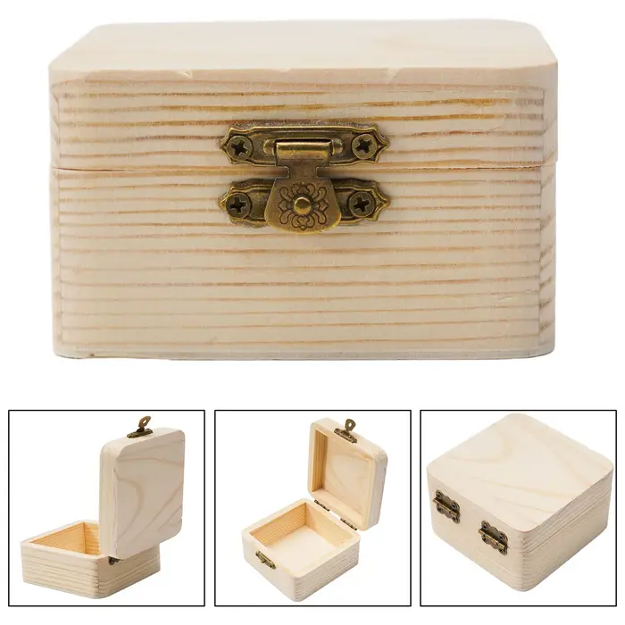 Boîte d'emballage en bois naturel uni 8x8x4.5cm