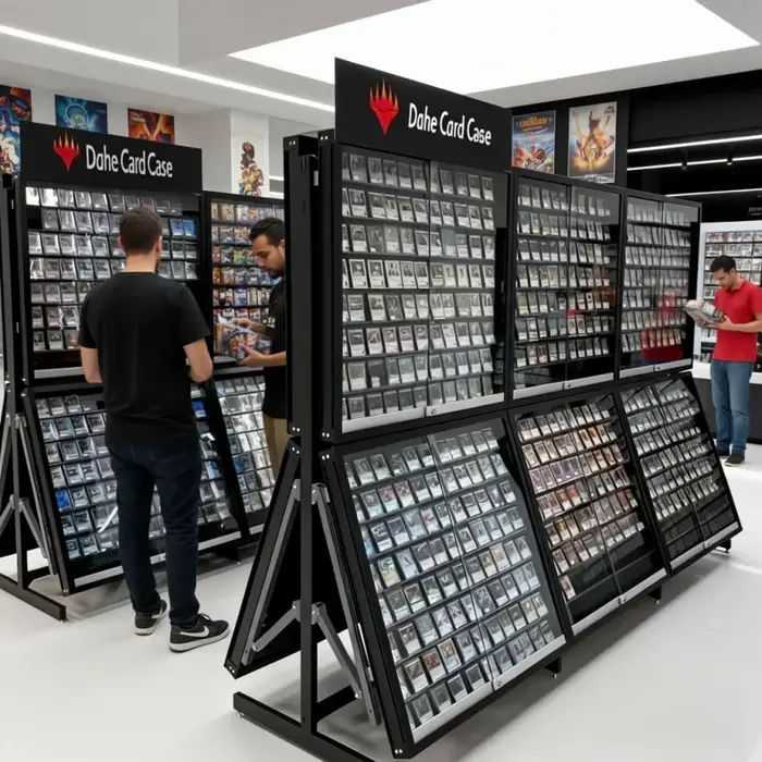Étagère verticale en acrylique sur mesure avec base métallique personnalisable, présentoir de cartes
