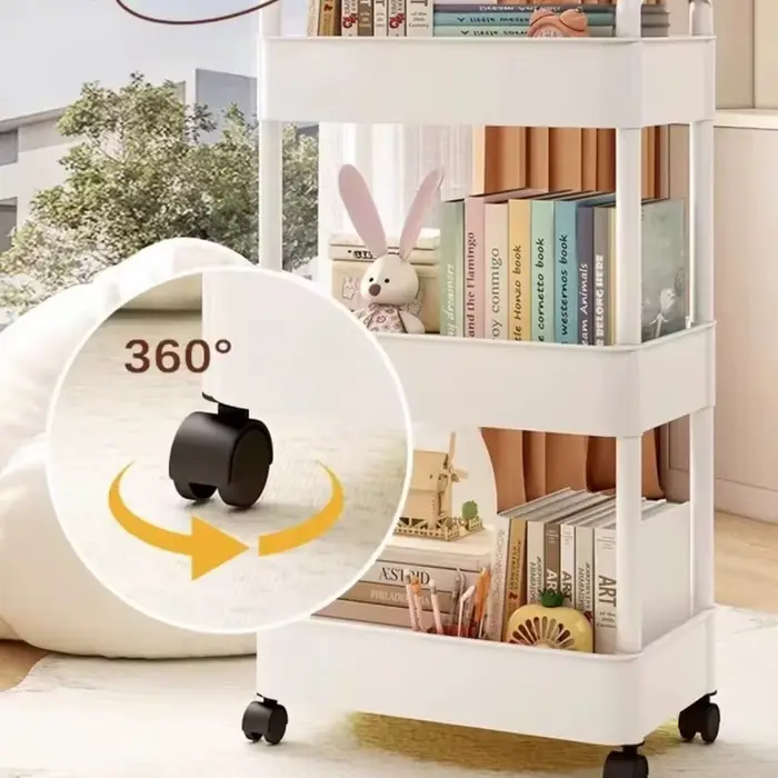 Chariot de rangement roulant en plastique avec poignée et roues, organisateur peu encombrant pour espaces étroits, pour cuisine, salon, bureau