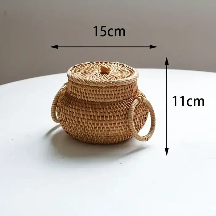 Nouvelles boîtes rondes en rotin avec couvercle, plateau en osier polyvalent tissé à la main, décora