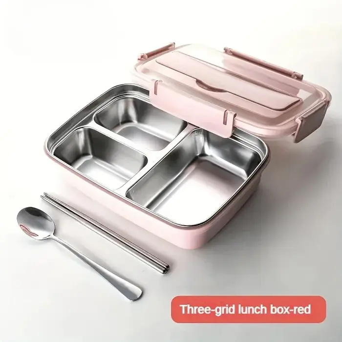 Boîte à déjeuner en acier inoxydable anti-fuite avec 3/4 compartiments – Récipient à Bento durable et facile à nettoyer pour étudiants et employés de bureau