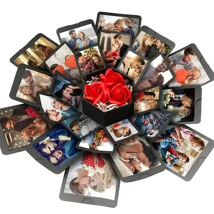 Boîte-cadeau hexagonale faite à la main, album photo bricolage, boîte d'emballage VPN, rose noire, f