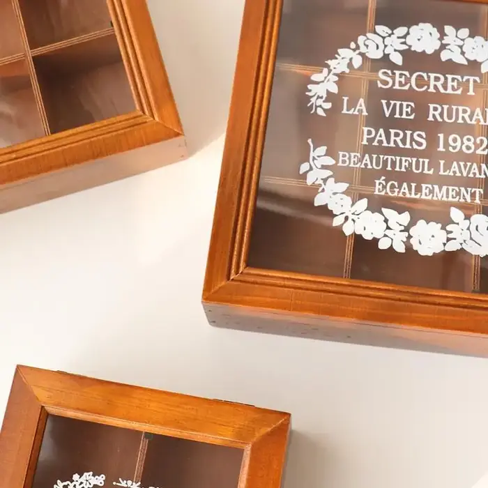 Boîte à thé en bois, boîte de rangement nordique rétro polyvalente