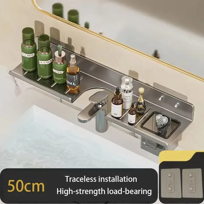 Étagère de rangement murale pour salle de bain, devant le miroir, sans poinçonnage, lavabo, Gel douc