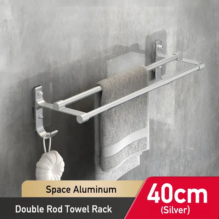 Porte-serviettes mural pour salle de bain, support mural sans perceuse, barre à serviettes 40/50cm, 