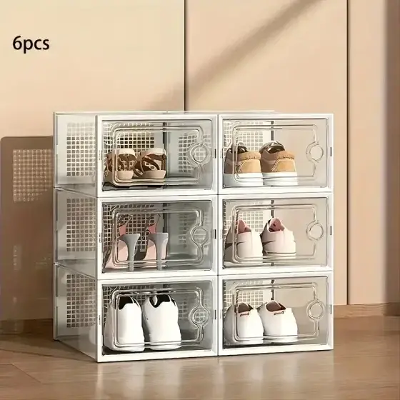 Boîtes à chaussures transparentes empilables, 6/12 pièces, boîtes de rangement en plastique pour cha