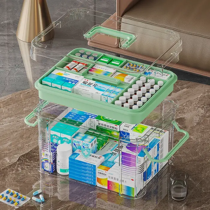 Boîte médicale transparente à double couche