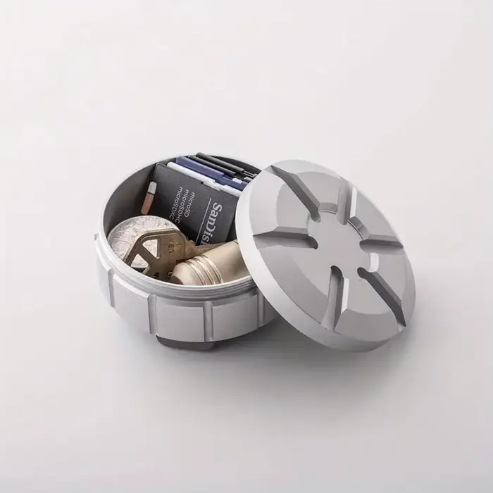 Boîte de rangement portable étanche ronde en acier inoxydable, petite boîte de survie pour pilules e