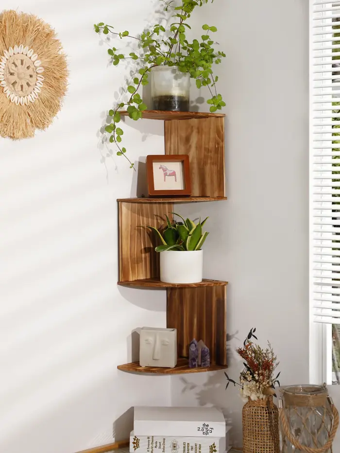 Étagère d'angle flottante en bois