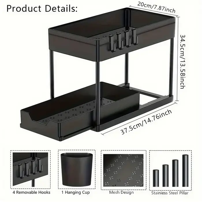 Étagère de rangement coulissante à 2 niveaux sous l'évier, support multifonctionnel pour armoire de 