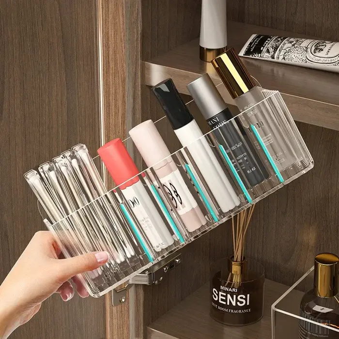 Étagère de rangement transparente pour cosmétiques : organisateur mural de salle de bain pour maquillage