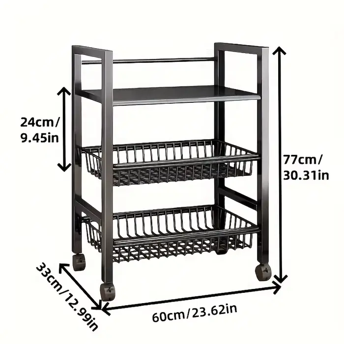 Support de rangement Mobile 1 pièce, étagère de cuisine réglable à 4 niveaux avec 3 paniers métalliq
