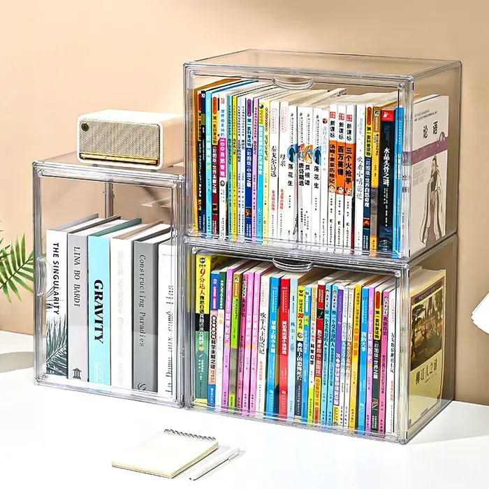 Boîte de rangement pour livres en acrylique, vitrine magnétique transparente, organisateur d'album anti-poussière, meuble de rangement pour la maison, support d'étagère au sol