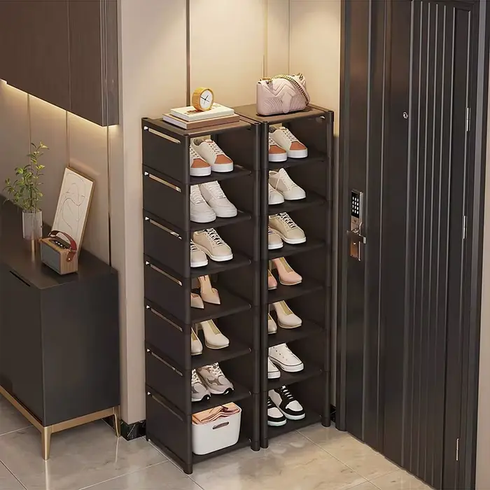 Meuble à chaussures étroit et compact, élargi, mural, avec porte, pour rangement domestique, idéal pour location, multi-niveaux