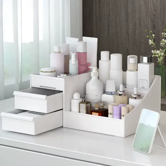 Nouveau tiroir boîte de rangement de maquillage finition dortoir étagère en plastique cosmétiques soins de la peau