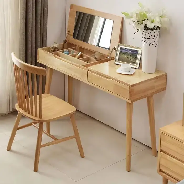 Commode de maquillage en bois massif avec miroir