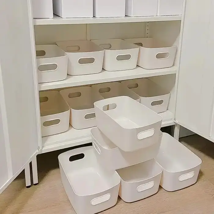 Boîte de rangement de grande capacité avec couvercle, panier de rangement de jouets en plastique dom