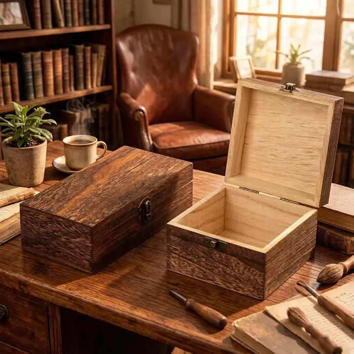 Boîte en bois vintage avec couvercle