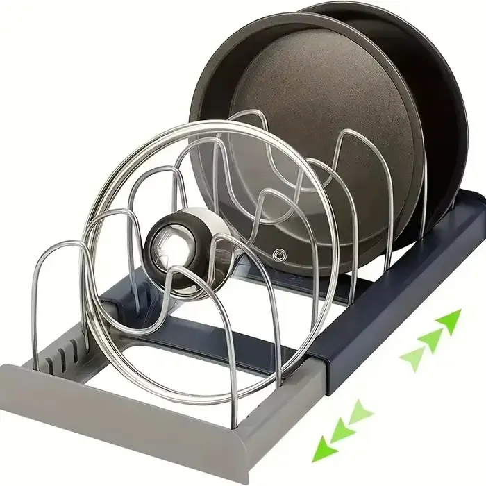Rangement extensible en acier inoxydable T1, support d'armoire de cuisine pour casserole, couvercle