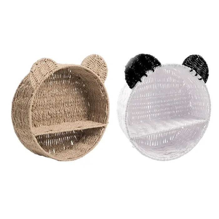 Étagère murale en rotin avec oreilles d'ours mignonnes