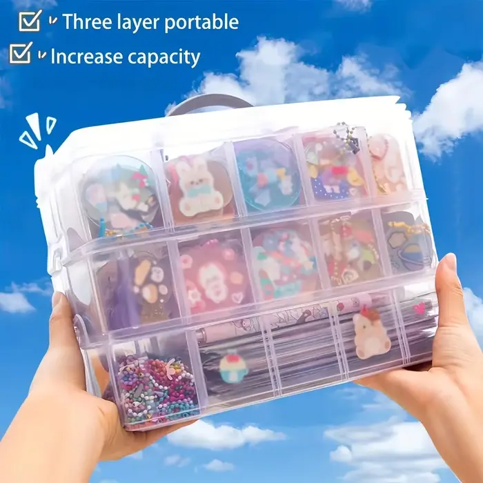 Boîte de rangement transparente à 3 couches et 18 compartiments