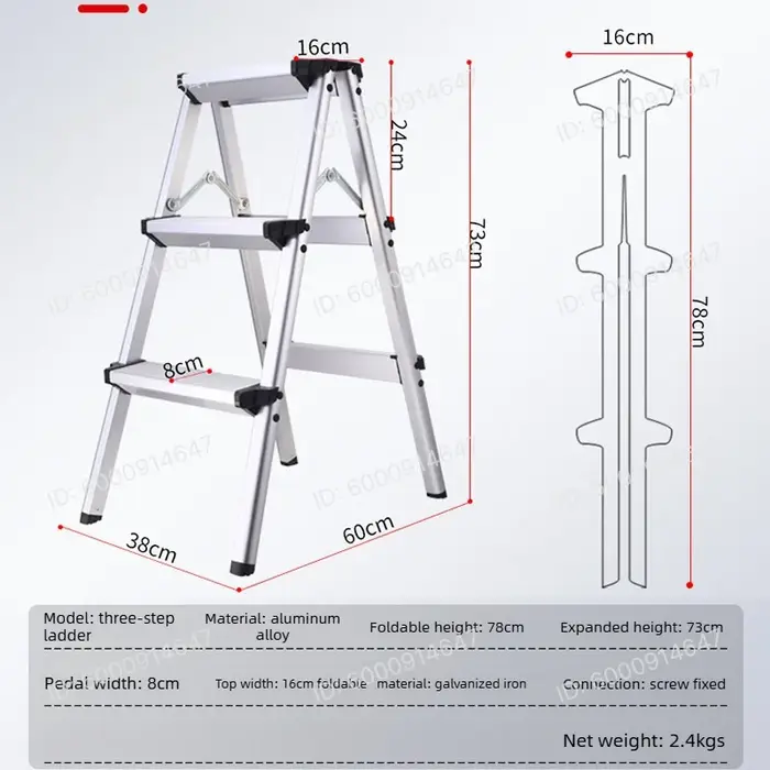Échelle à 3 marches, échelle à chevrons, échelle de rangement, échelle pliante en alliage d'aluminiu