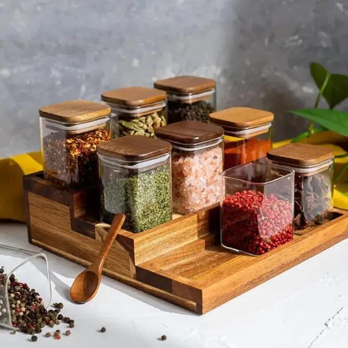 Étagère à Épices en Bois d'Acacia pour Comptoir - Plateau en Bois Organisateur d'Épices pour Rangeme