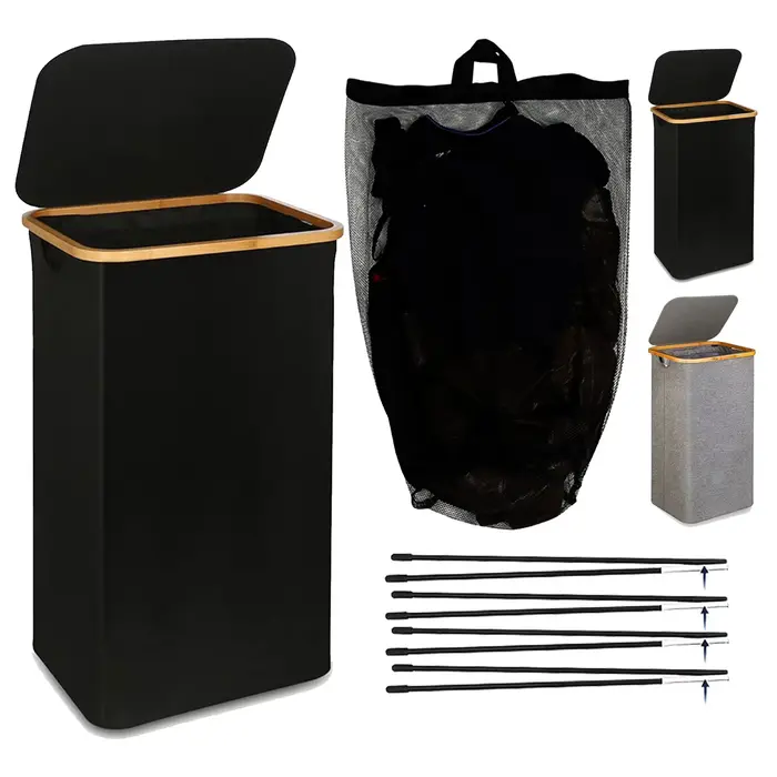 Panier à linge sale avec couvercle et sac intérieur, panier à linge de 100 litres, panier à linge pl