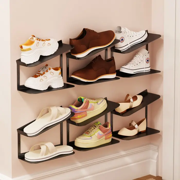 2 pièces/3 pièces/4 pièces noir étagère à chaussures murale porte-chaussures flottant tenture