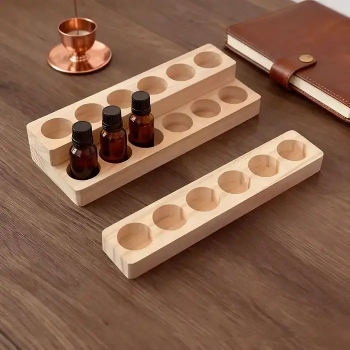 Support robuste pour bouteilles d'huiles essentielles, support multi-emplacements en bois naturel pour parfums, présentoir de bureau multi-usages grande capacité