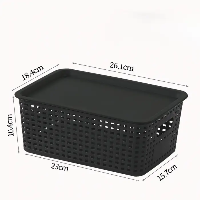 Paniers de rangement en plastique modernes avec couvercle empilable, polyvalents pour bureau, chambr