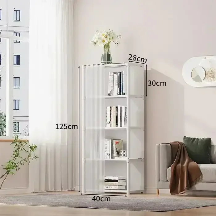 Armoire de rangement multi-niveaux portable avec rideau anti-poussière pour l'organisation quotidien